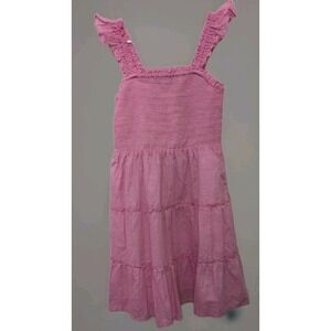 J.Crew Pink Striped Smocked Tiered Cotton Mini Dress Pockets Size Small‎ NWT